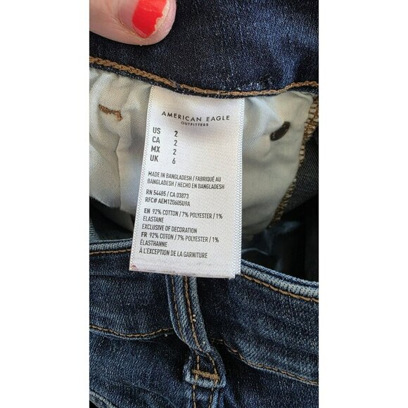 American Eagle Shortie Jean Shorts Super Stretch Womens Size 2 Raw Hem Cowgirl - Picture 9 of 10